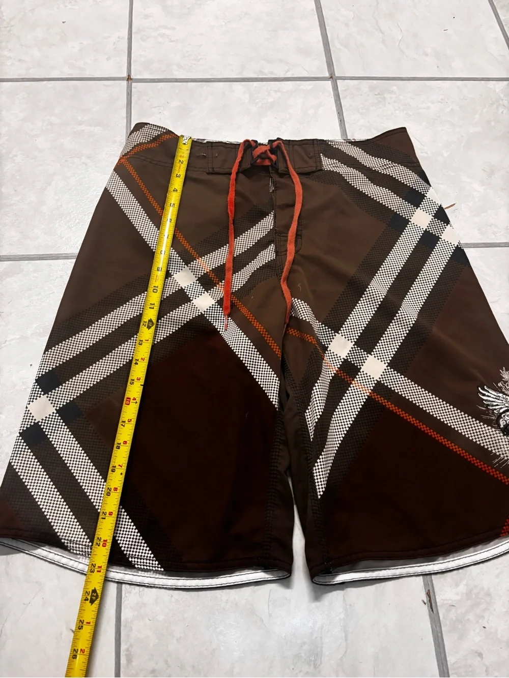 Men's Vintage Brown Plaid PARKO Billabong y2k Board Shorts-34 MEASUREMENTS SHOWN
